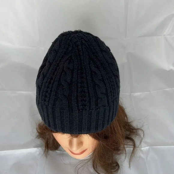 DENVER HAYES Cable Knit Fleece Lined Black Beanie Hat Toque O/S - Picture 2 of 11